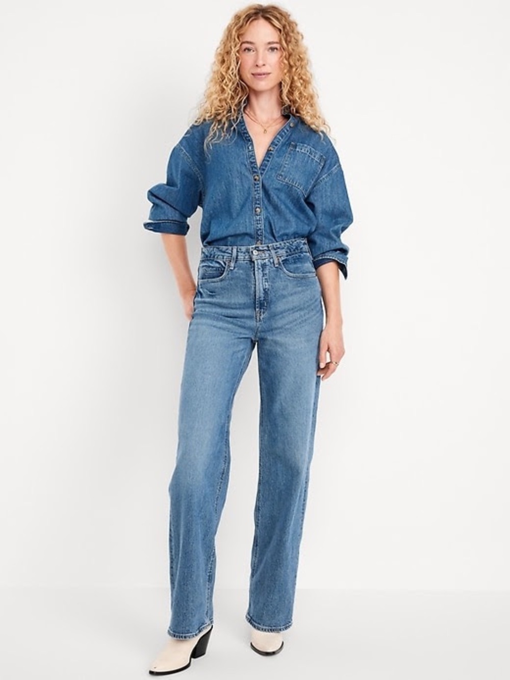 Size 4p extra high-rise ski-hi wide leg high-waisted jeans petite medium wash